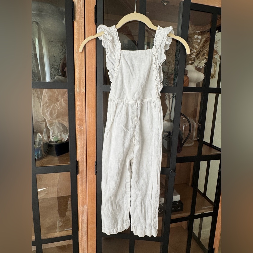 Zara Kids jumpsuit ruffle linen toddler girl criss cross playsuit overalls
